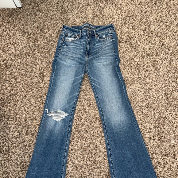 American Eagle Outfitters Women's Distressed Flare Jeans - Blue - Picture 1 of 3
